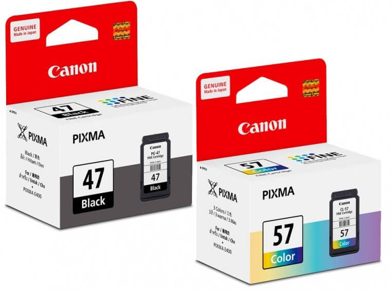 Hộp mực sử dụng cho máy in Canon PIXMA E480: PG-47, CL-57 